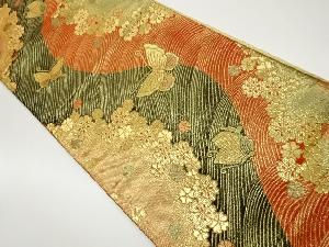 よろけ縞に蝶・桜模様織出しリバーシブル全通袋帯